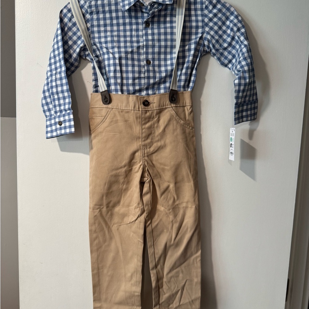 NWT Carter's Blue Plaid Shirt with Tan Pants